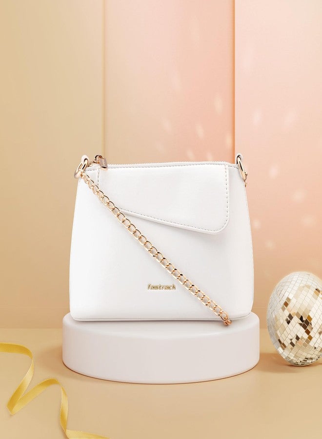 Fastrack MiniBae Sling | White Faux-Leather Women’s Handbag | Silver Hardware & Spacious Main Compartment - Image 2